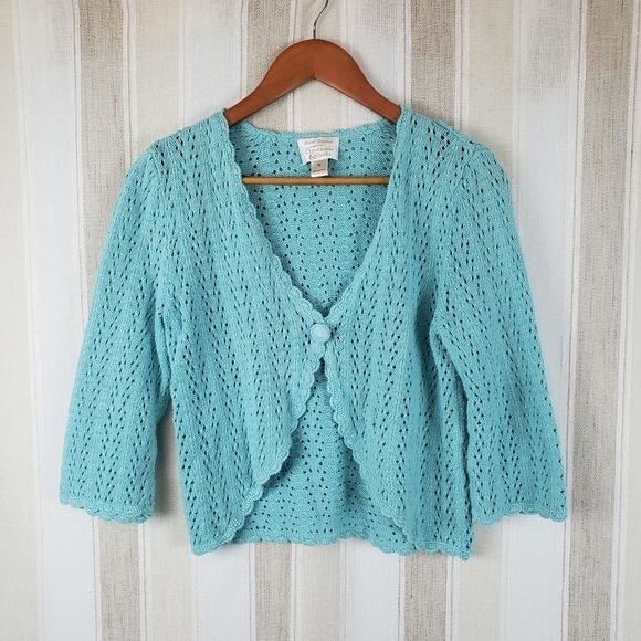 Vintage Y2K Christopher Banks Hand Crochet Sweater‎ Cardigan Blue Size Medium - Picture 1 of 9